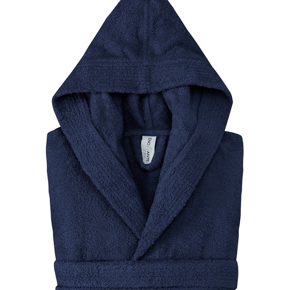 100% Turkish Cotton Hooded and Belted Robe  - Navy